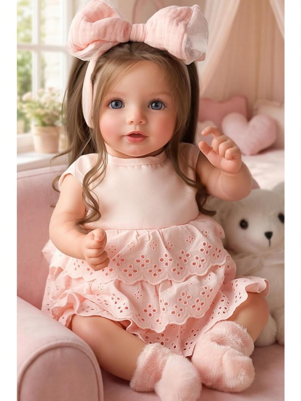 Lifelike 20" Reborn Baby Doll with Long Brown Hair - Realistic Gift for Kids